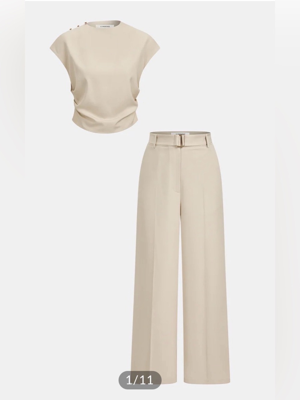 Commense Sleeveless Ruched Top & wide leg pants set